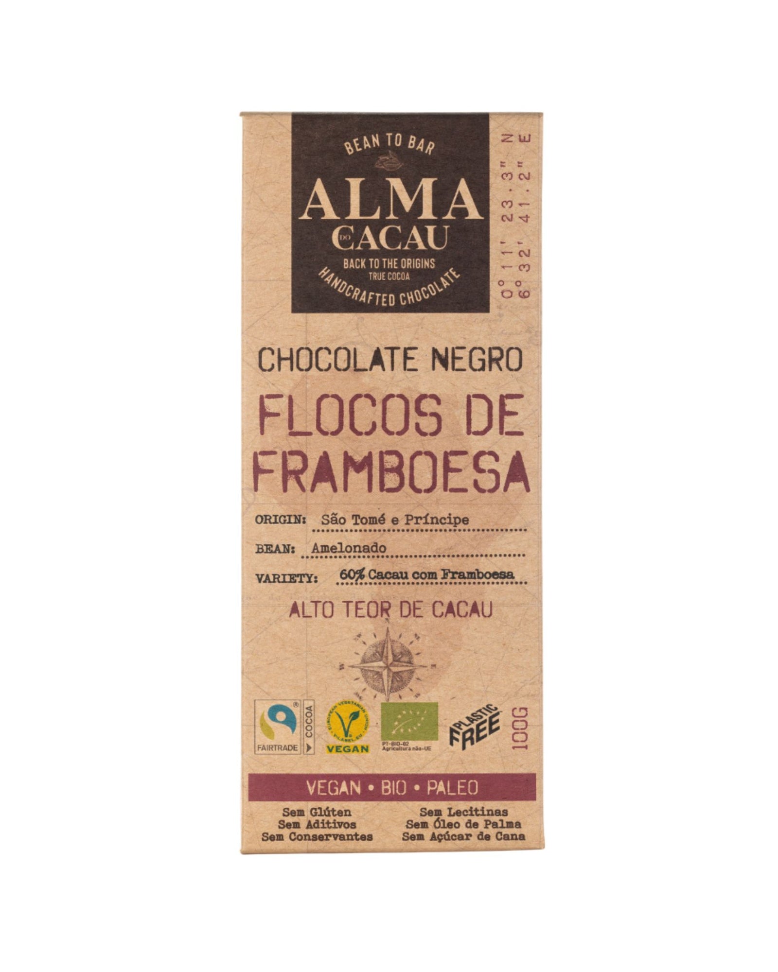 BIO Dark Chocolate 60% Cocoa with Raspberry Flakes Alma do Cacau 100g ...